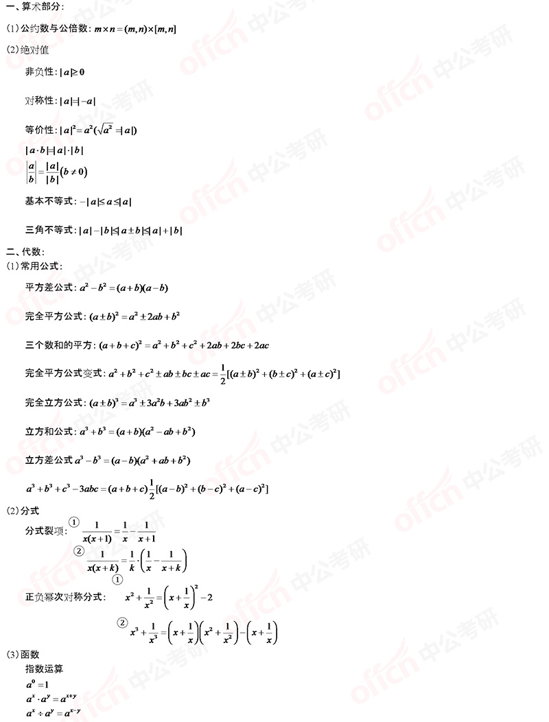 2021考研管理类联考初等数学常用公式大全