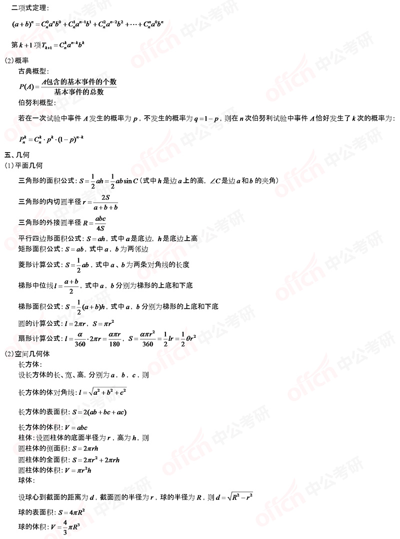 2021考研管理类联考初等数学常用公式大全