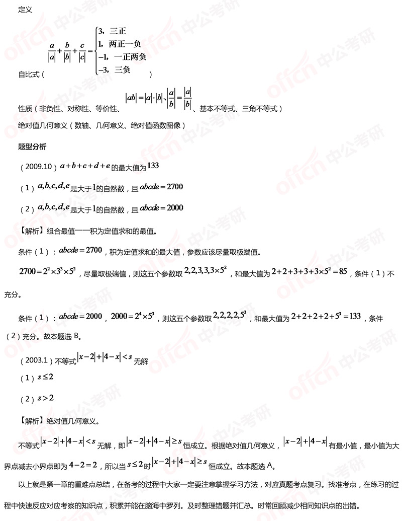 管综联考强化备考 管综初数算数重难点