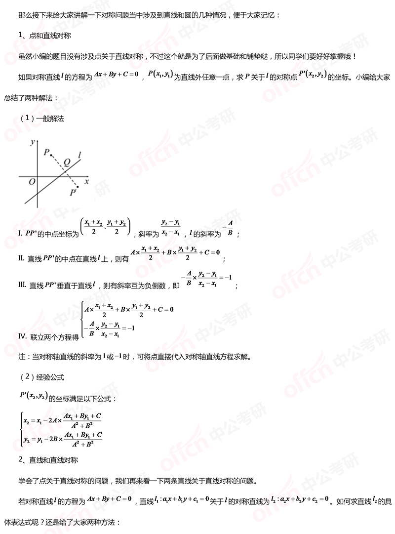 2020考研管理类联考初等数学备考：直线和圆的对称问题