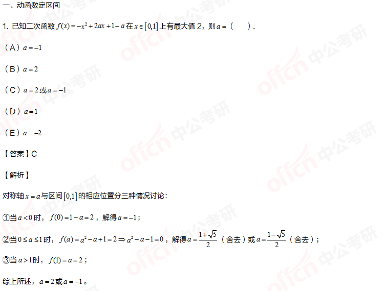 一元二次函数区间最值 2021考研管综初数 管综初数备考