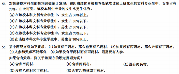 管理类联考考研试题 管综逻辑考研试题答案