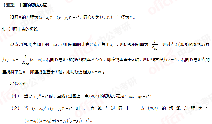 圆的切线方程 考研管理类联考 管综初数重难点