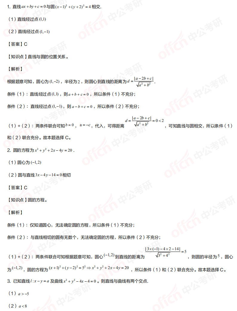 考研管综初数 直线与圆 管综初数重难点